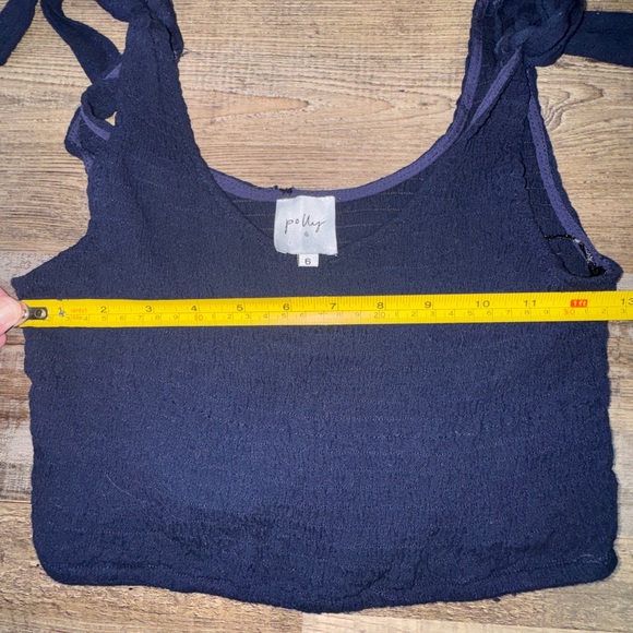 Polly Navy Tie Strap Crop Top Size 6 Textured Stretch Boho Tank - Picture 4 of 6